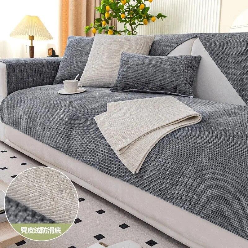 Stripe Pattern Sofa Cushion All-season Universal Anti-skid Light Luxury Chenille Solid Color Sofa Cover Pillow Cover Hand Towel