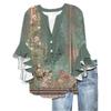 Modă Femei Casual Buton Gât V Mânecă Șapte Bluză Top Imprimeu Vintage