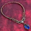 Faceted London Blue Topaz Gemstone Necklace Copper Wire Wrapped Necklace Handmade Jewelry Rainbow Moonstone Necklace Copper Jewelry for Gift