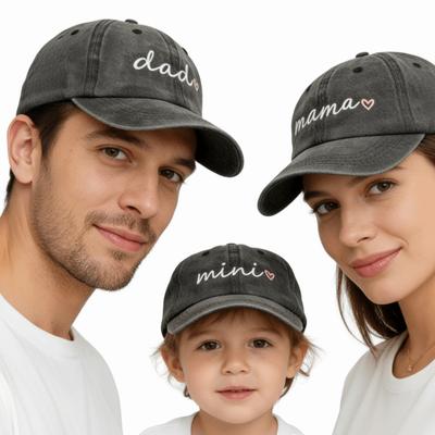 Adjustable Dad Mama Mini Love Caps Washed Cotton Embroidery Baseball Cap Gifts
