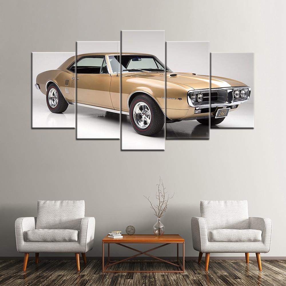 Wall Art 5 Pieces Canvas Paintings Prints Posters 1967 Pontiac Firebird 400 Supercar Pictures For Living Room