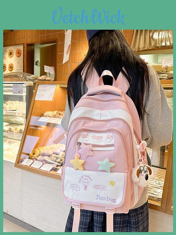 Zaino Studentesco Giovanile in Nylon con Design Ricamato per Uso Scolastico