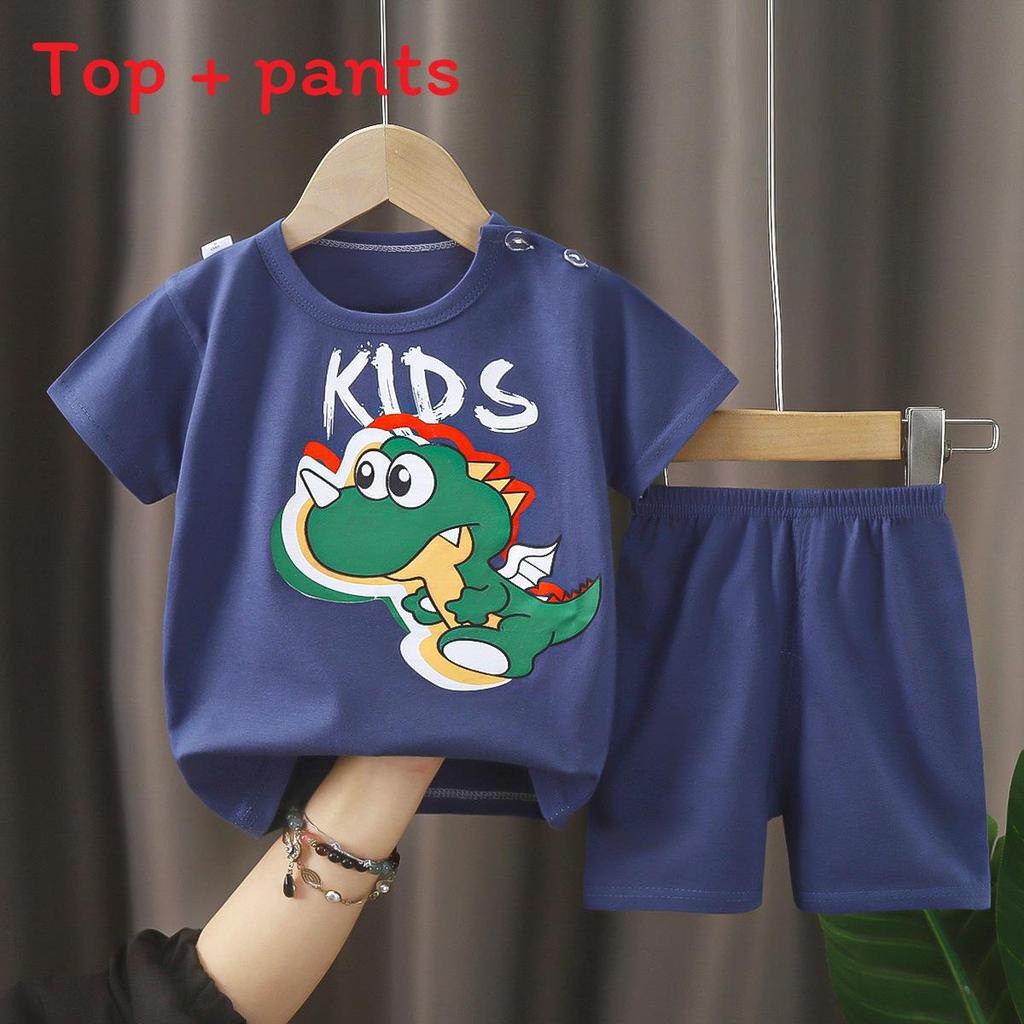 Baby Boy Girl Summer Cotton Short Sleeve Tshirt And Shorts Set With Animal Prints For Toddler Kids