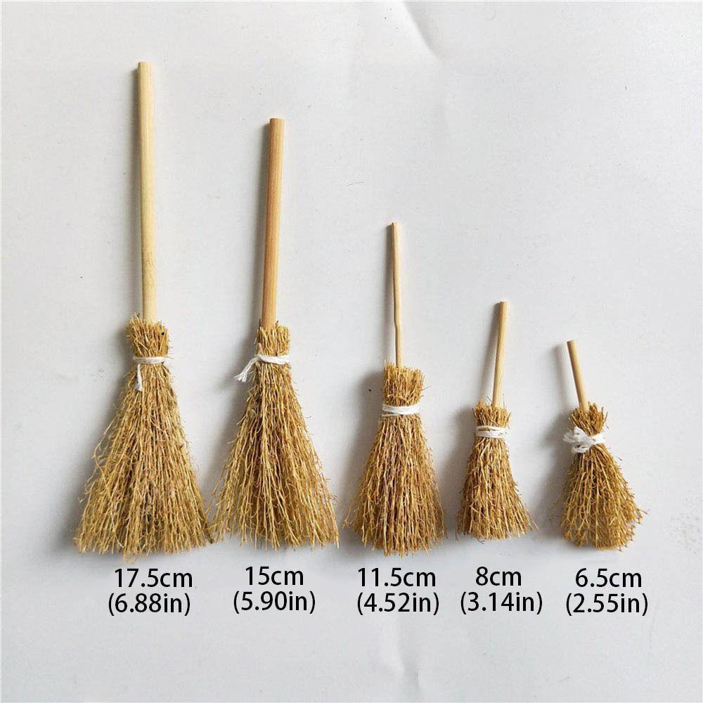 5Pcs Mini Broom Red Rope Straw Brooms Dollhouse Decor Halloween Micro Landscape Decorations Accessories Witch Broom