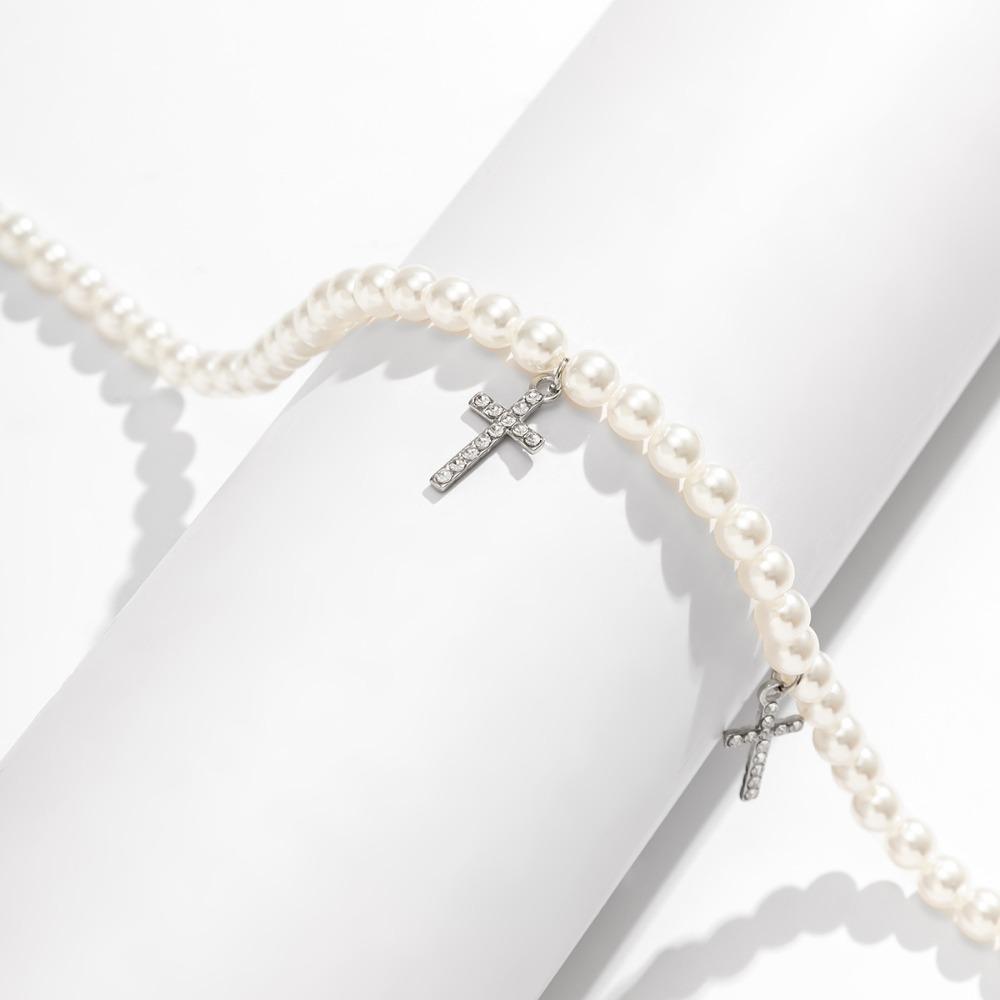 Cross Pendant Pearl Cool Sweet Korean Style Necklace Men Necklace Fashion Necklace Clavicle Choker