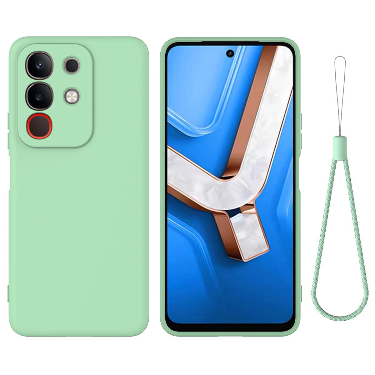 

For vivo T4x 5G/vivo Y29 4G Liquid Silicone Case Phone Back Cover with Hand Strap Green
