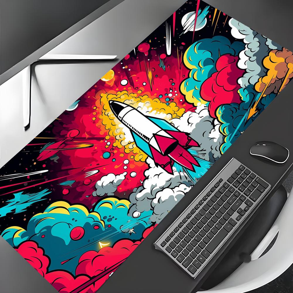 Extended Pad Trendy Art Rocket Pattern Mouse Pad Gaming Mats NonSlip Desk Mat Mouse Carpet Stitched Edge HD Printing Office Mat