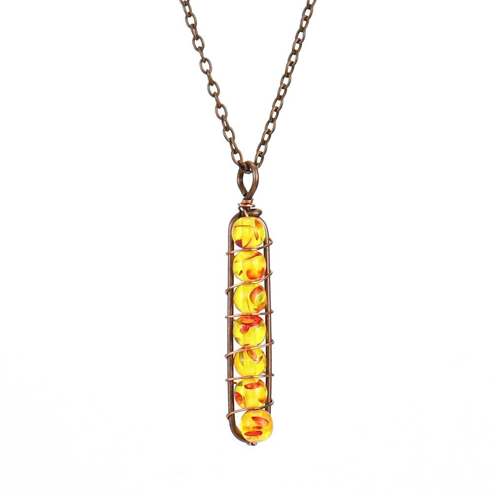 Vintage Hand-Wound Colorful Beaded Crystal Amethyst U-Shaped Pendant Necklace N121