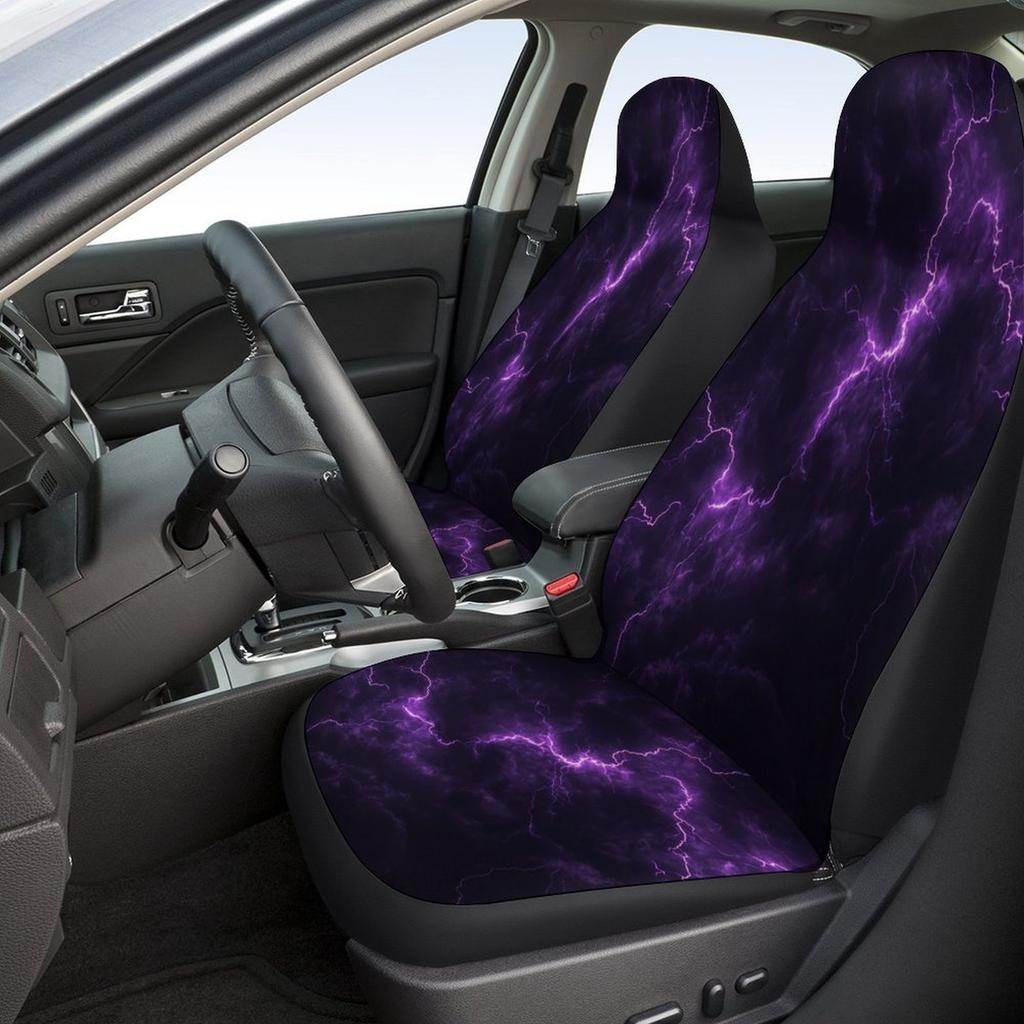 Purple Lightning Storm Designed Car Seat Covers Set For Most Cars, Fashionable Decorative Car Seat Protector Covers Full Set, Un