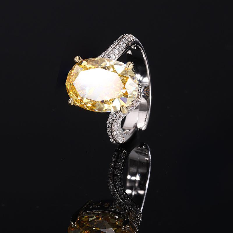 Jewelry Copper Bottom Gold-plated High-carbon Diamond Ice Flower Cut Pigeon Egg Copper Setting Set Female 10 * 14