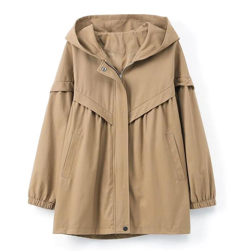 Women's Spring/Autumn Korean-Style Casual Mid-Length Trench Coat Loose-Fit Hooded Oversized Jacket