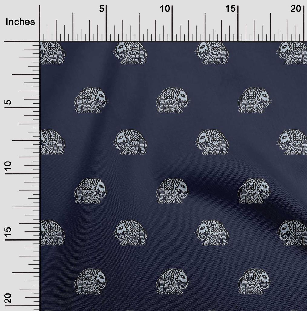 oneOone Cotton Flex Fabric Elephant Block Printed Craft Fabric BTY 40 Inch