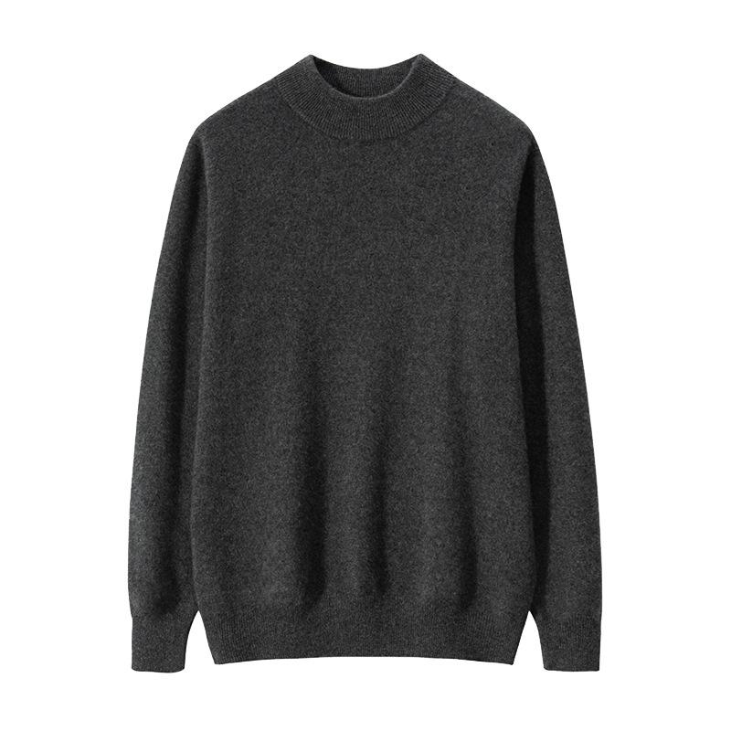 New cashmere sweater semi-turtleneck solid color sweater with wool backing knitted sweater