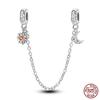 Star Moon Slide Safety Chains Charms 925 Sterling copper Heart Evil eyes Silicone Spacer Beads Fit Original Bracelet DIY Zircon