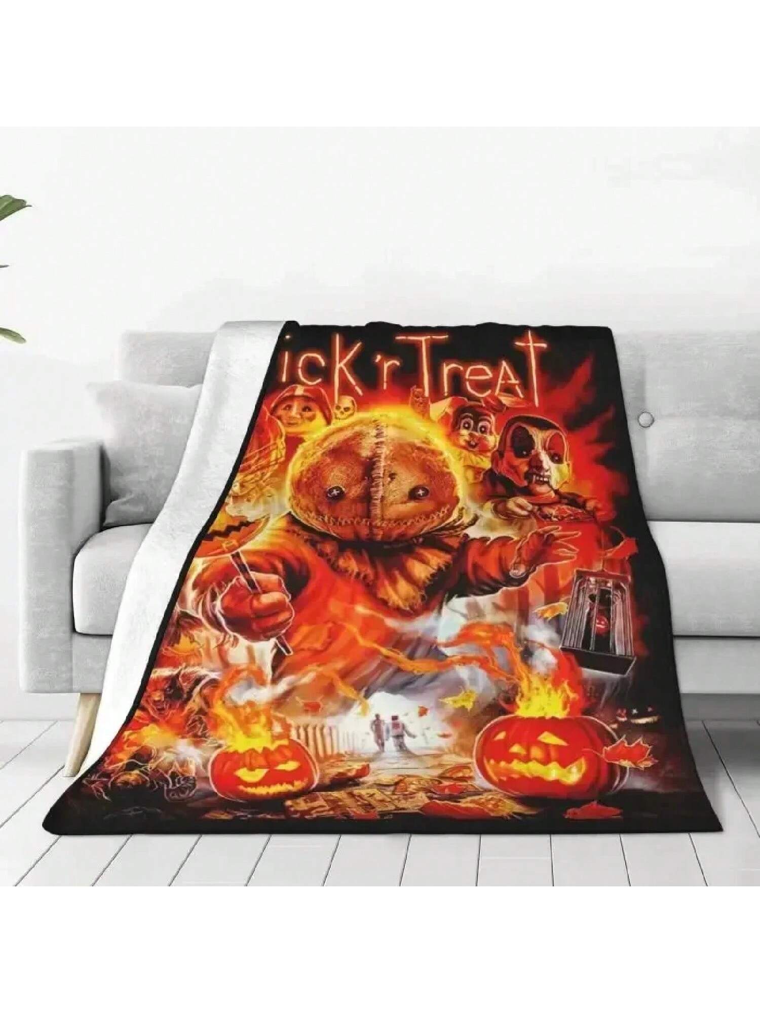 Halloween Horror Movie Trick  R Treat Sam Pumpkin Blankets Warm Flannel Throw Blanket For Bedroom Office Bedspreads 75X95CM