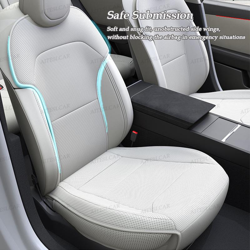 AABLU1 For Tesla Car Cushion Nappa Leather Breathable Non-slip Car Seat High Rebound Pad Seat Cushion Four Seasons Universal Auto Seat