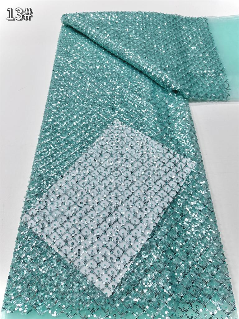 Sky Blue African Sequins Lace Fabric 2025 High Quality Lace Embroidery Nigerian Mesh Beads Fabric French For Wedding Party Dress