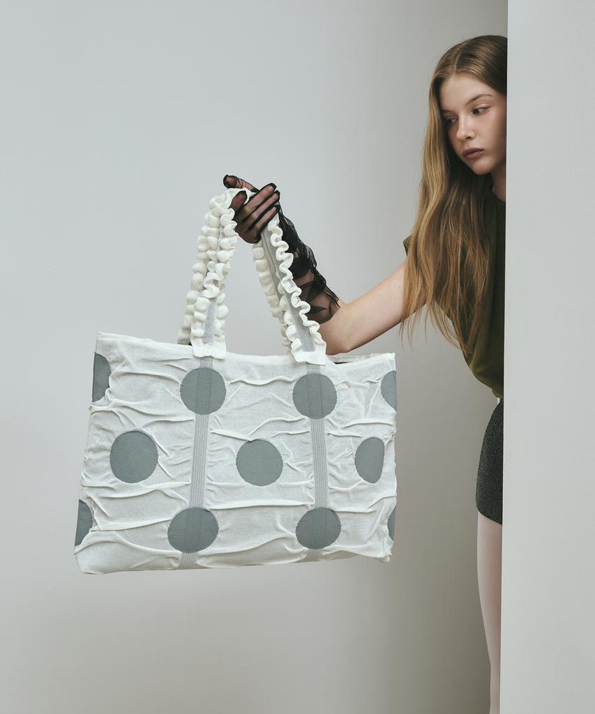 Pleatsmama Polka Dot Shopper Bag Ivory
