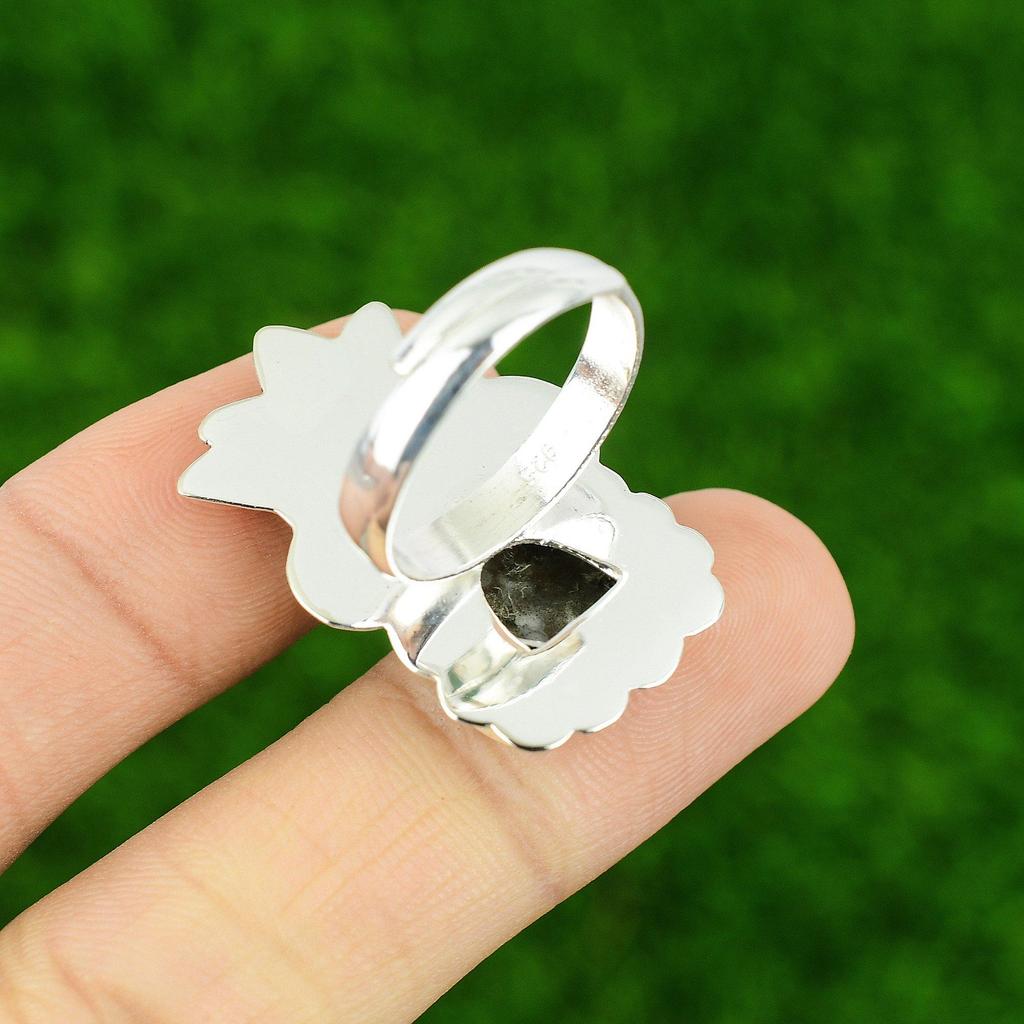 Natural Ocean Jasper 925 Silver Statement Artisan New Promise Bezel Ring Jewelry