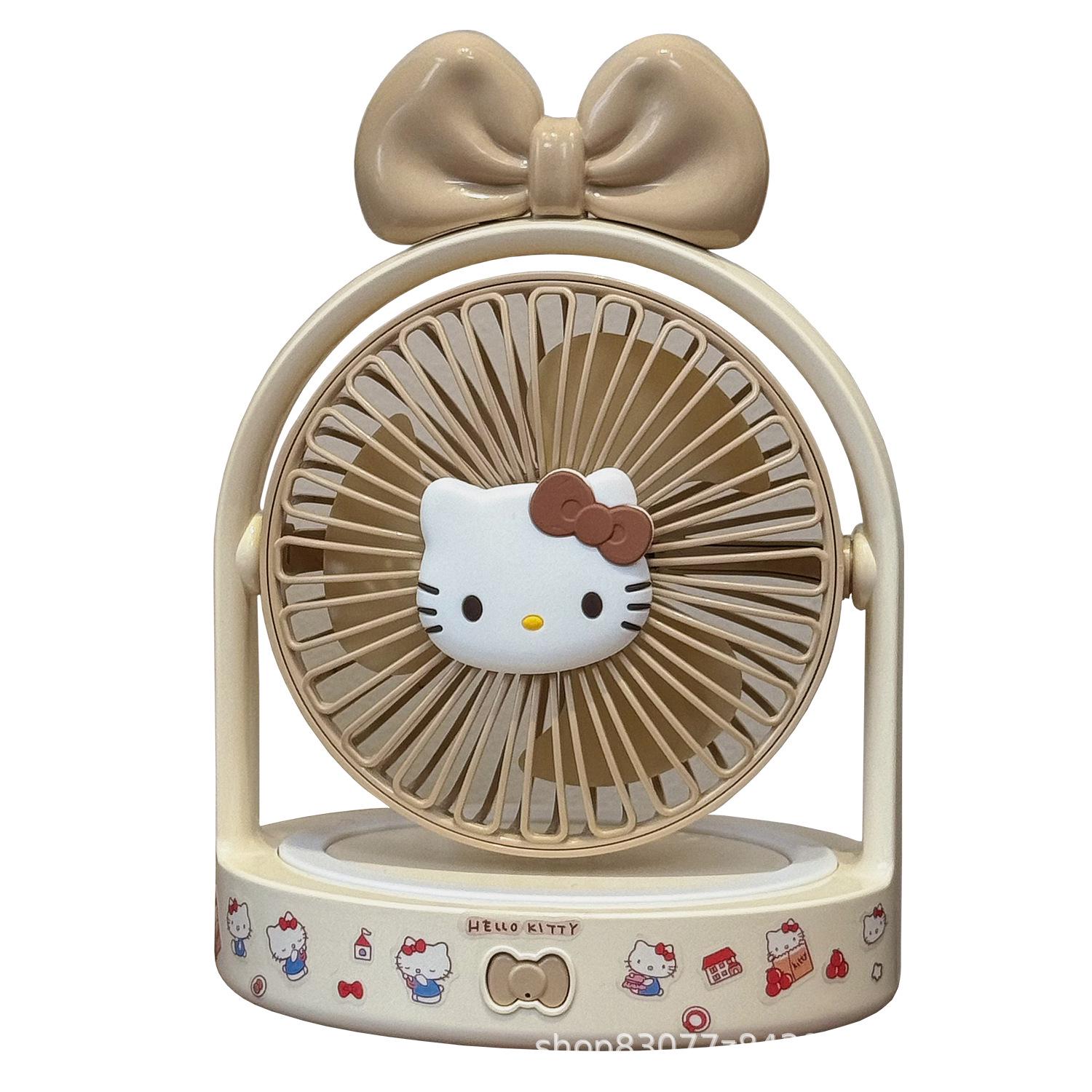

Hello Kitty Small USB Charging Desk Fan with Light - Cute for Students, Dorms, Offices Pink Bow Desktop Fan + Kitty Stickers