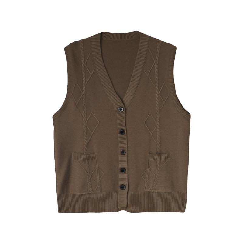 V-Neck Striped Knit Wool Sweater Vest for Middle-Aged and Elderly Women - Winter Style