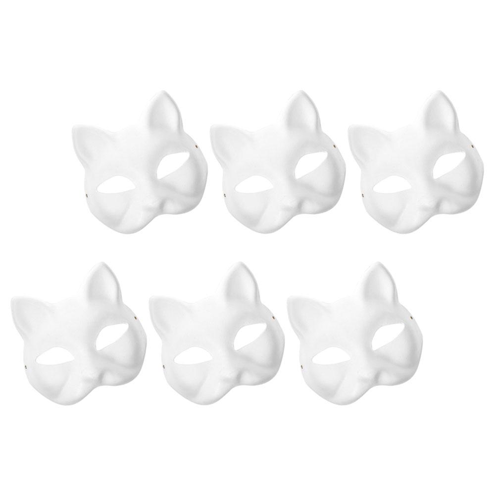 6 Pcs Party Mask Halloween Paintable Blank DIY White Masks Makeup Paper Cat Child