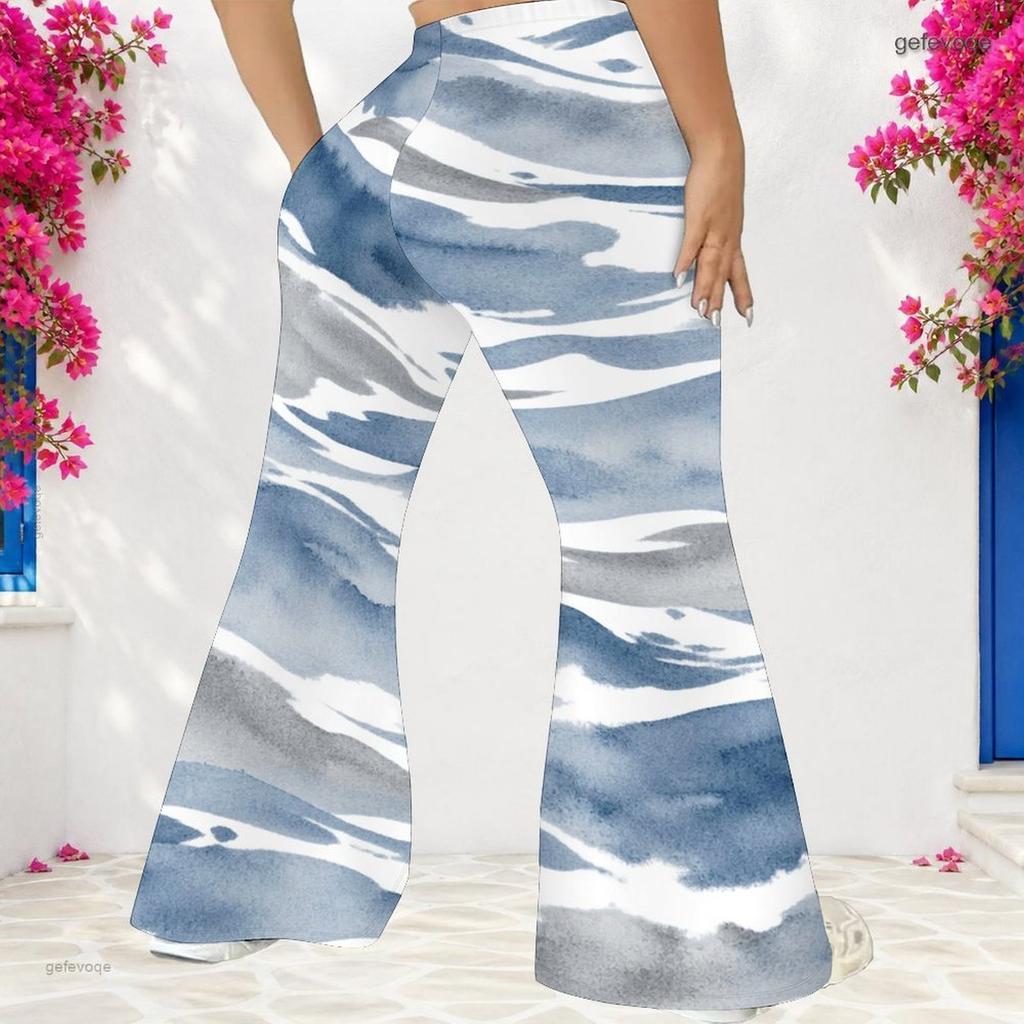 Women Plus Size High Waist Geometric Printed Full Length Flared Pants