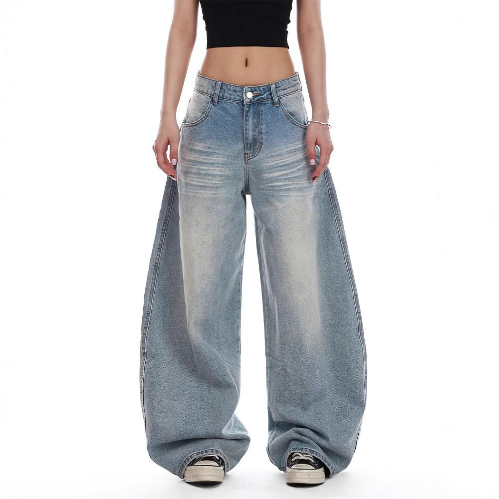 Women s High Waist Distressed Wide Leg Jeans with Pocket Embroidery Extra Large