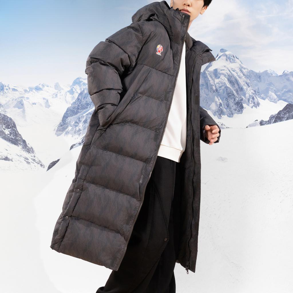 Li Ning CBA Series Professional Basketball Comfortable Casual Simple Long Hooded Cotton Coat Men Outerwear Black Gray AFMU017-3