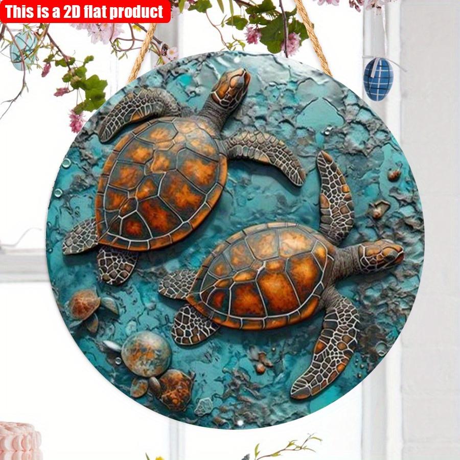 2D Flat 20*20cm1pc Sea Turtle pattern Ocean Theme Round Hanging Sign, Beautiful Ocean Style Art Decorative Plate Suitable for Room&Bar Party Bathroom