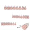 24 Pieces Short Almond Shape Press On Nail Glossy White French Tips with 3D Gold Line Decoration Artificial Nail