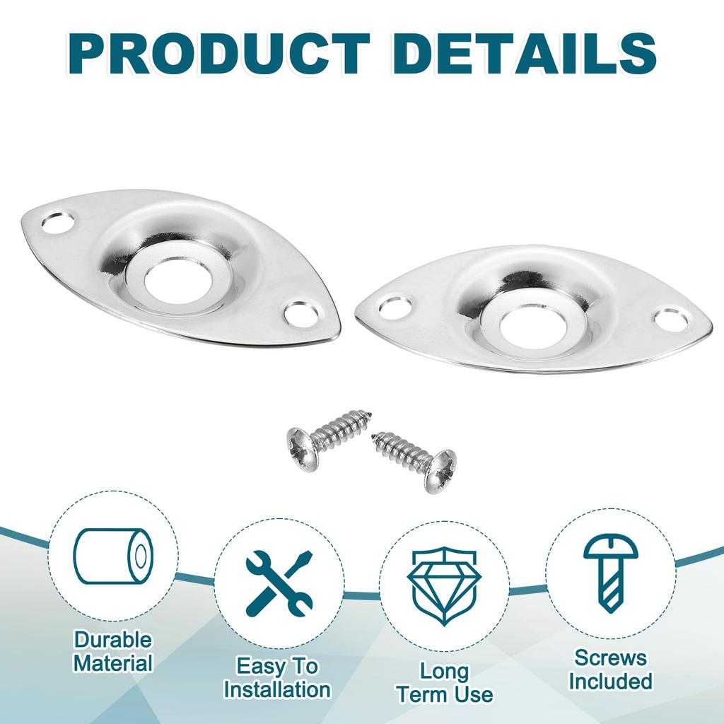 uxcell Guitar Input Jack Plate Curved Oval Metal Output Jack Plate Replacement Part with Mounting Screws Silver 6.35mm 1/4"