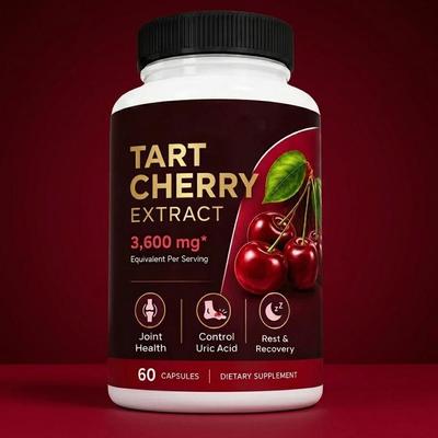 Extrato de Cereja Ácida 3600mg Equivalente Por Porção – Saúde das Articulações, Limpeza do Ácido Úrico e Suplemento para Sono Reparador (60 cápsulas)