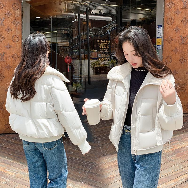 Cotton women's new winter splicing lamb wool collar loose casual coat jacket