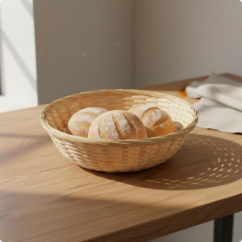Round Bamboo Basket Handwoven Woven OpenWeave Storage Item for Tabletop