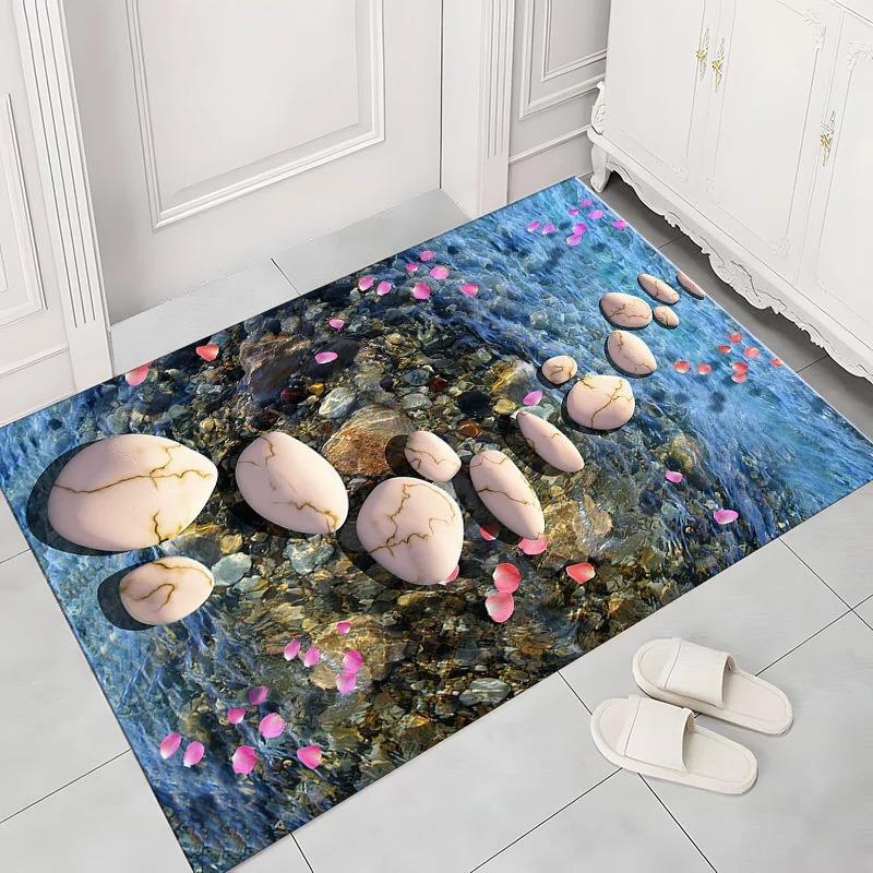 3D Pebble Pattern Door Mat with Realistic Texture Durable Easy-Clean Floor Rug for Entryway Living Room