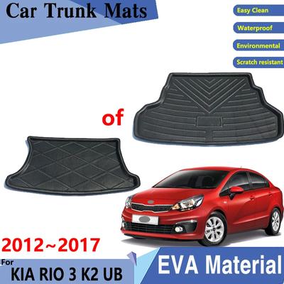 Car Trunk Mat 3D EVA Material for KIA RIO 3 K2 UB Sedan Hatchback 2012~2017 Car Easy Clean Cargo Tray Trunk Rear Pad Accessories