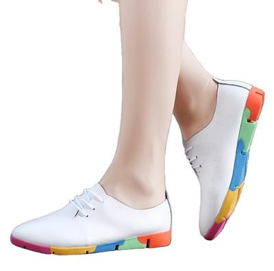Versatile Soft Sole Leather Lace-up Single Shoes Flat Heel Casual Small Leather Shoes Doudou Shoes Small White Shoes Large Size Women's Shoes Mother