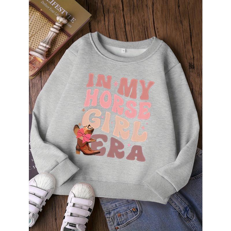 Girls' Stylish Round-Neck Sweatshirt, Casual Print Top