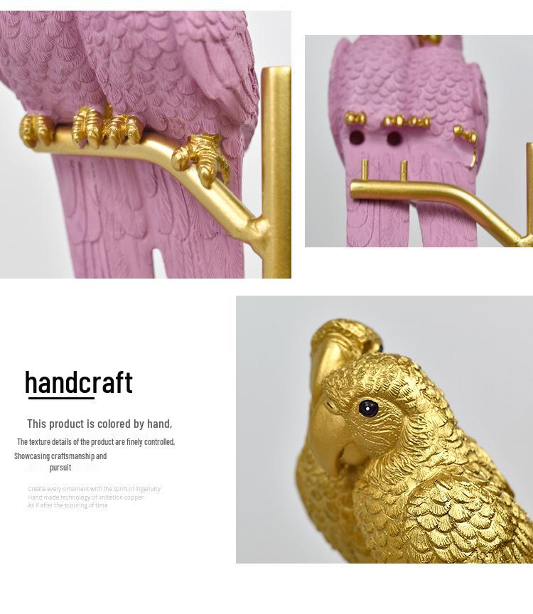 European Creative Parrot Resin TV Cabinet Ornament with Copper for Living Room Decor