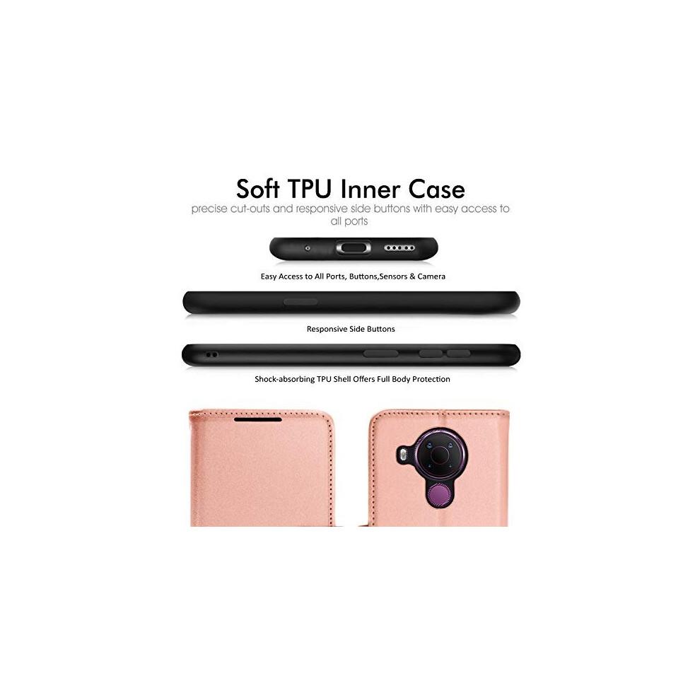 (Roségold) Portemonnaie-Hülle passend für Nokia 5.4 - Leder-Portemonnaie-Flip-Schutzhülle mit Kartenfächern, Ständer und Armband - PU-Leder-Flip-Abdeckung