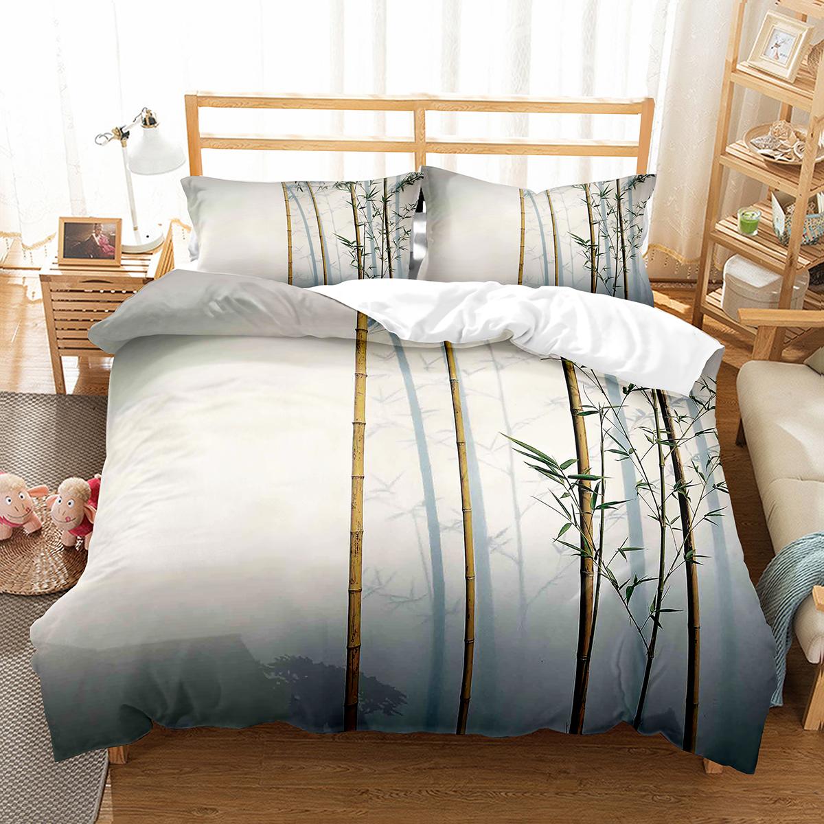 

Комплект постельного белья из бамбука с рисунком тушью, черный, зеленый, бамбуковый, полиэстеровый, одеяло, размер King Queen, для детей, мальчиков и девочек, комплект постельного белья EU single(135x200cm)