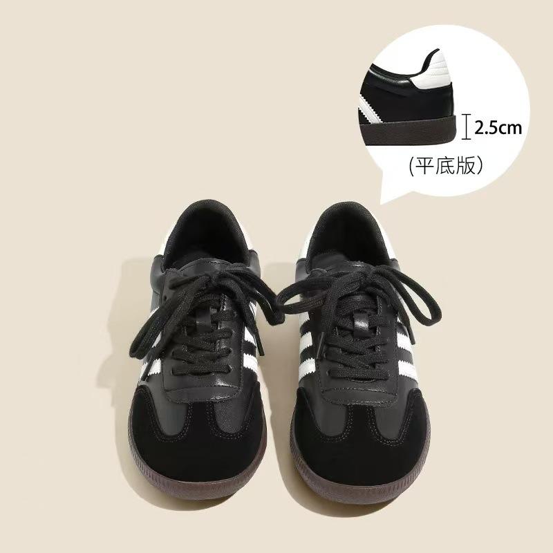 Retro style shoes striped lace-up casual women's shoes versatile leather splicing