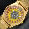 HAND-WINDING VINTAGE SWISS MENS POKER FACE YELLOW COLOR DIAL WATCH A701165-5 R205b-a701165