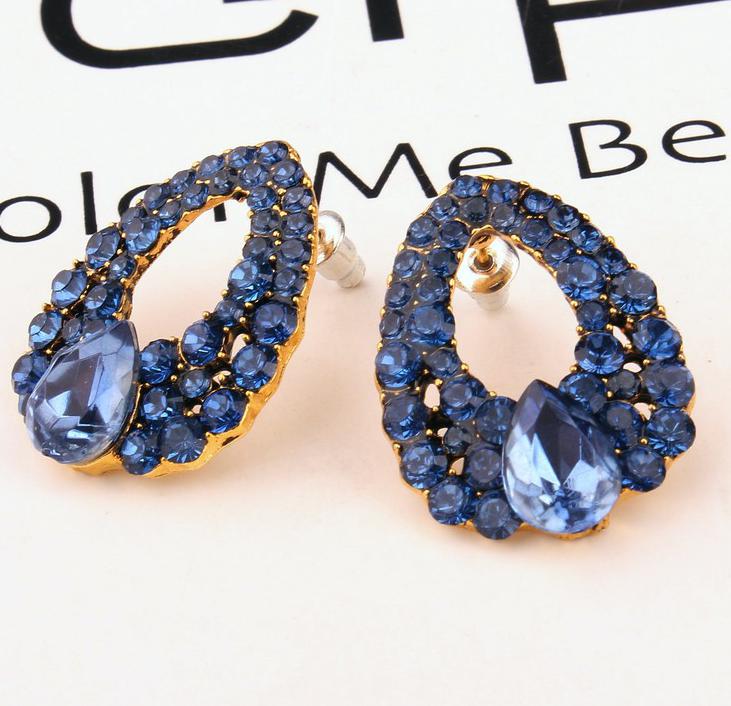Natural Stone Fashion 2015 Big Black Blue Earrings Zircon Gold Brincos Womens Summer Style Earrings
