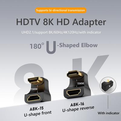 HDMI-compatible Adapter Splitter 180 Degree U Shape HD Adapter Male To Female To HDMI-compatible Male Converter Adapter 8K@60Hz