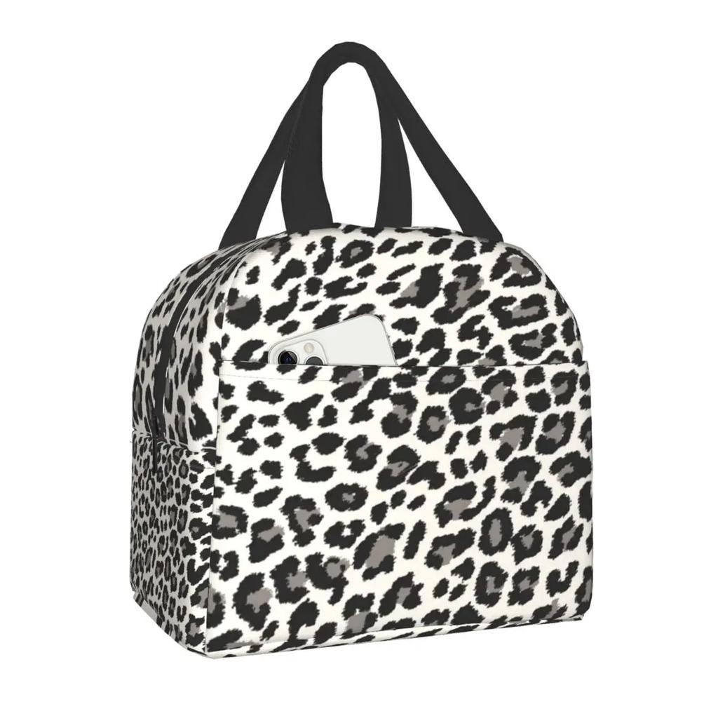 Leopard Print Insulated Lunch Tote Bag for Women Animal Skin Portable Cooler Thermal Food Lunch Box Kids School Food Picnic Bags