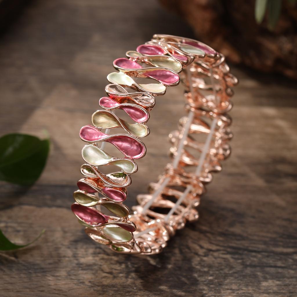 Color Painting Oil Geometric Hollow Flower Elastic Bracelet, Fashionable and High-end Women's Versatile Bracelet
