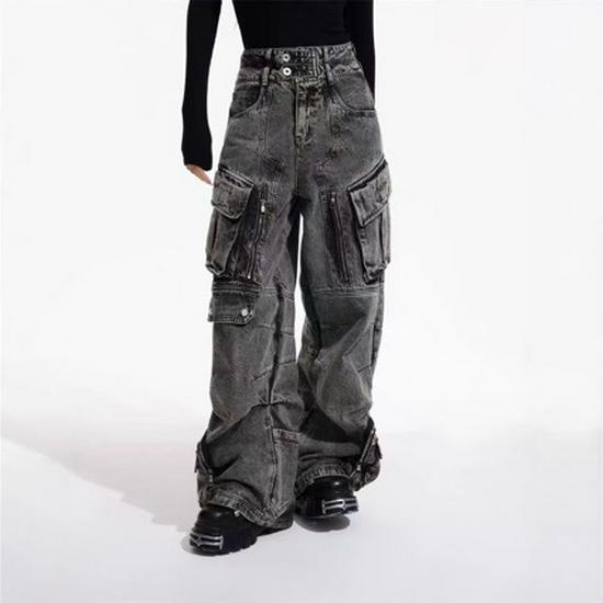 

Unisex Y2K Retro Low-Waist Multi-Pocket Plus Size Jeans L