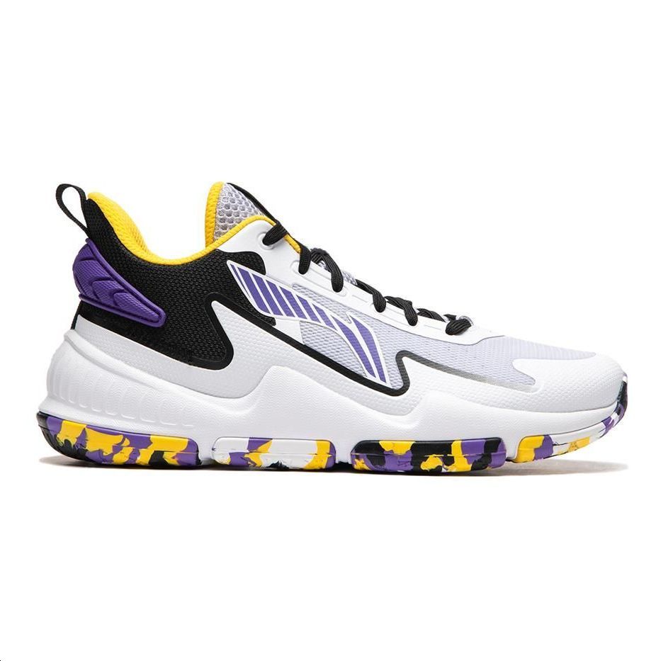 Li Ning Kids Comfortable Non-Slip Wear-Resistant Rebound Basketball Shoes Kids Sneakers White Purple Black YKBU050-3